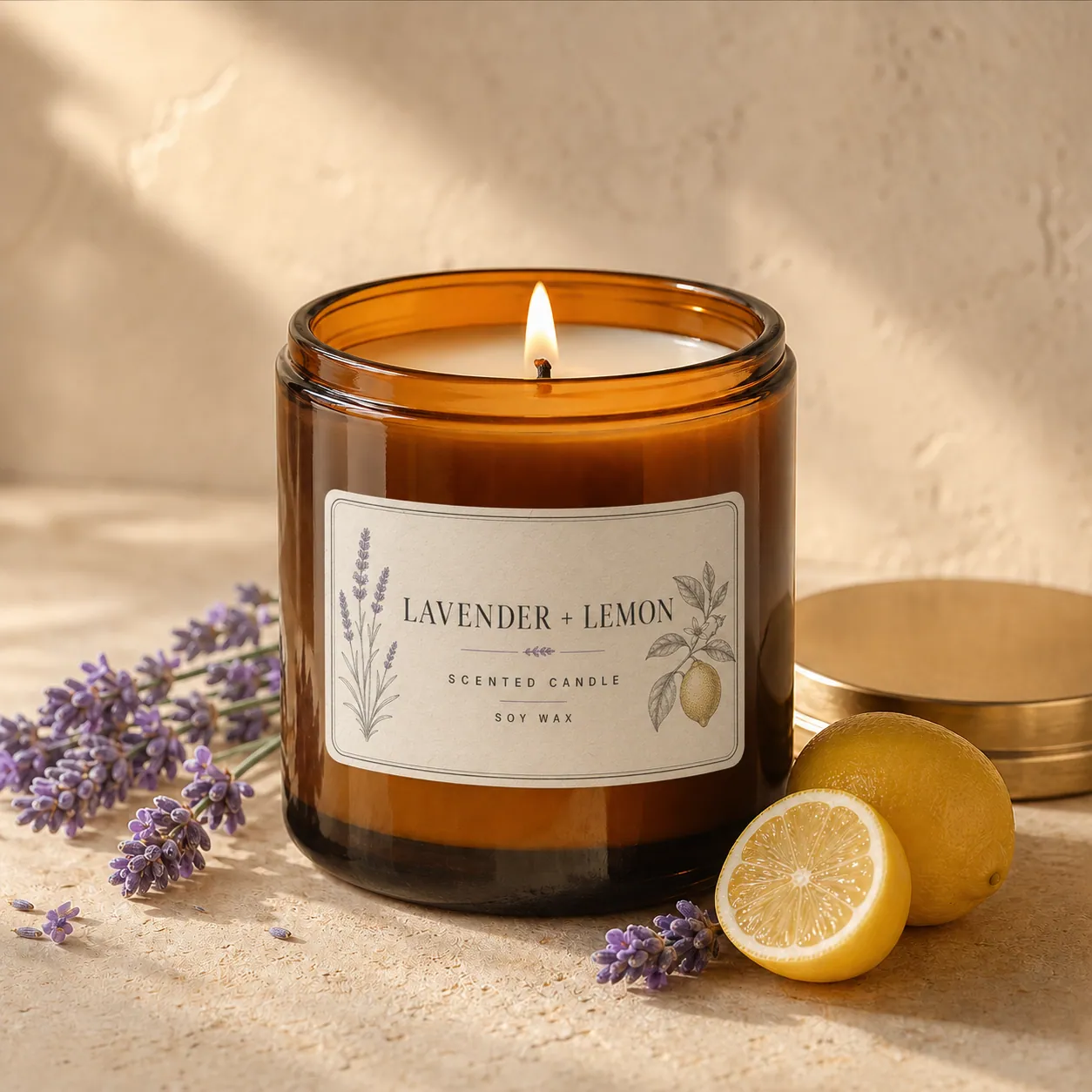 Lavender and lemon candle product scene