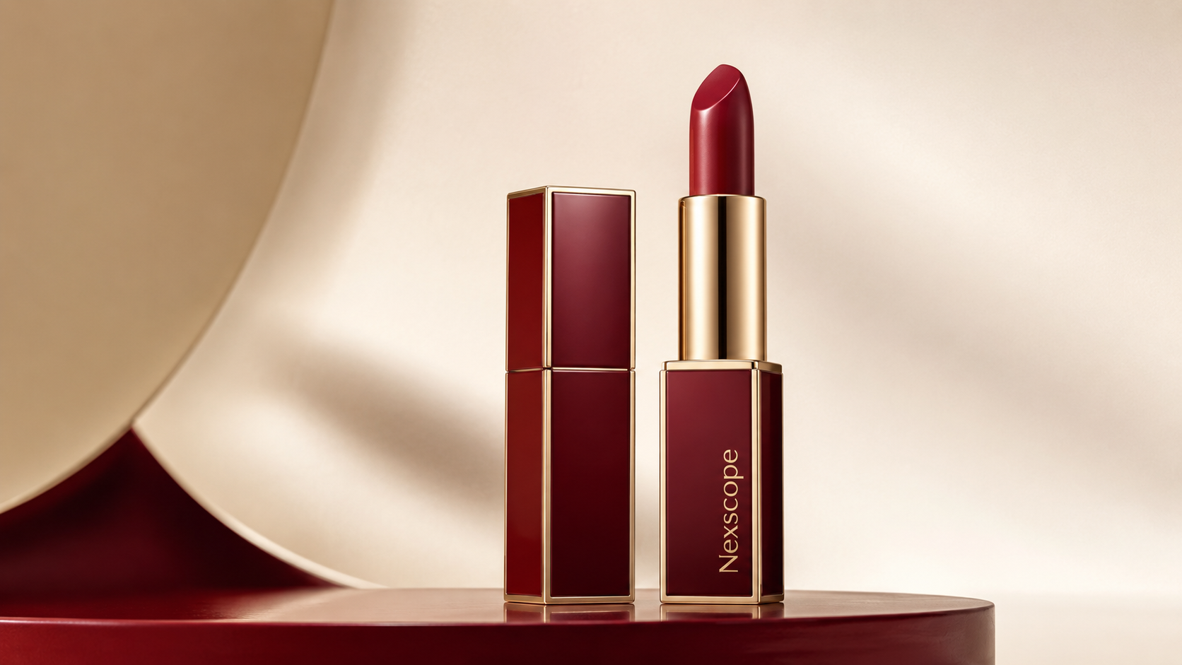 Burgundy lipstick product photo used as the MiniMax H3 reference image
